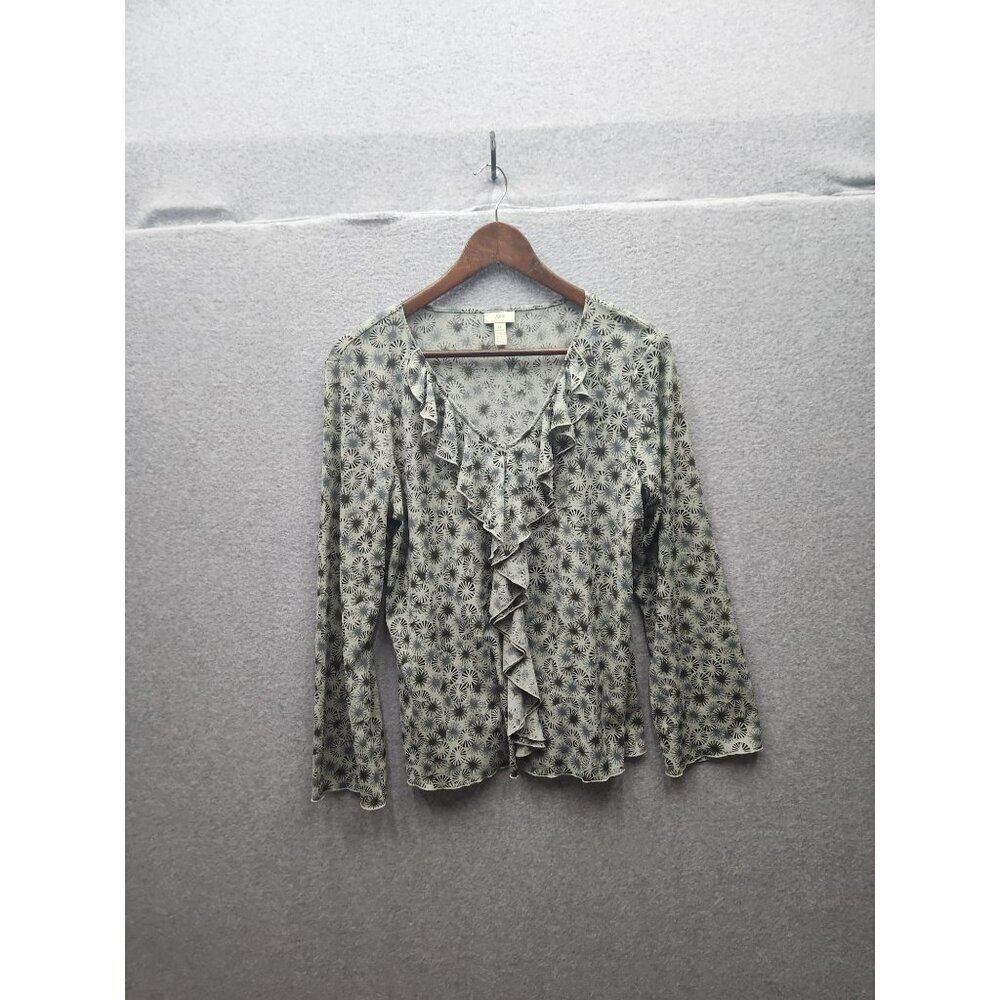 J. Jill Womens Petite Ruffle Front Long Sleeve Blouse Size LP 100% Polyester Mac